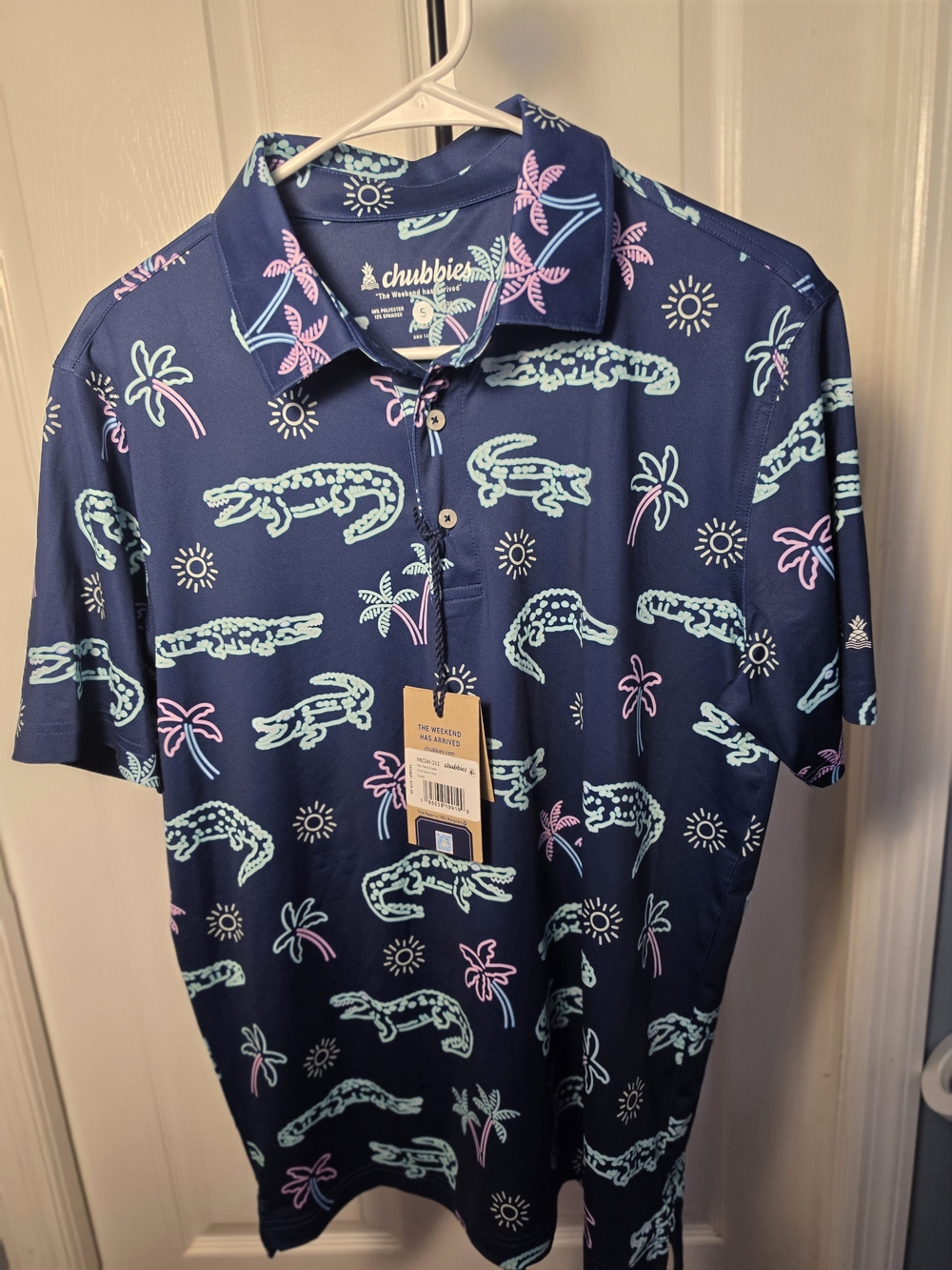 chubbies Navy Polo with Mint Green & Pink Alligator Print